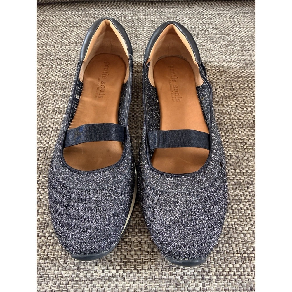 Gentle Souls Wynona Knit 8.5 Ballet Flat Black Silver Metallic Sneaker‎